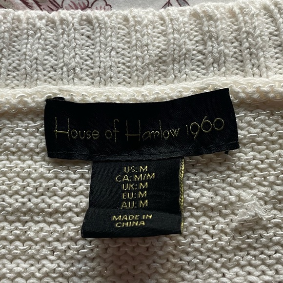 House of Harlow Knit Balloon Sleeve Crochet Button Cropped Cardigan Cream - Picture 6 of 9